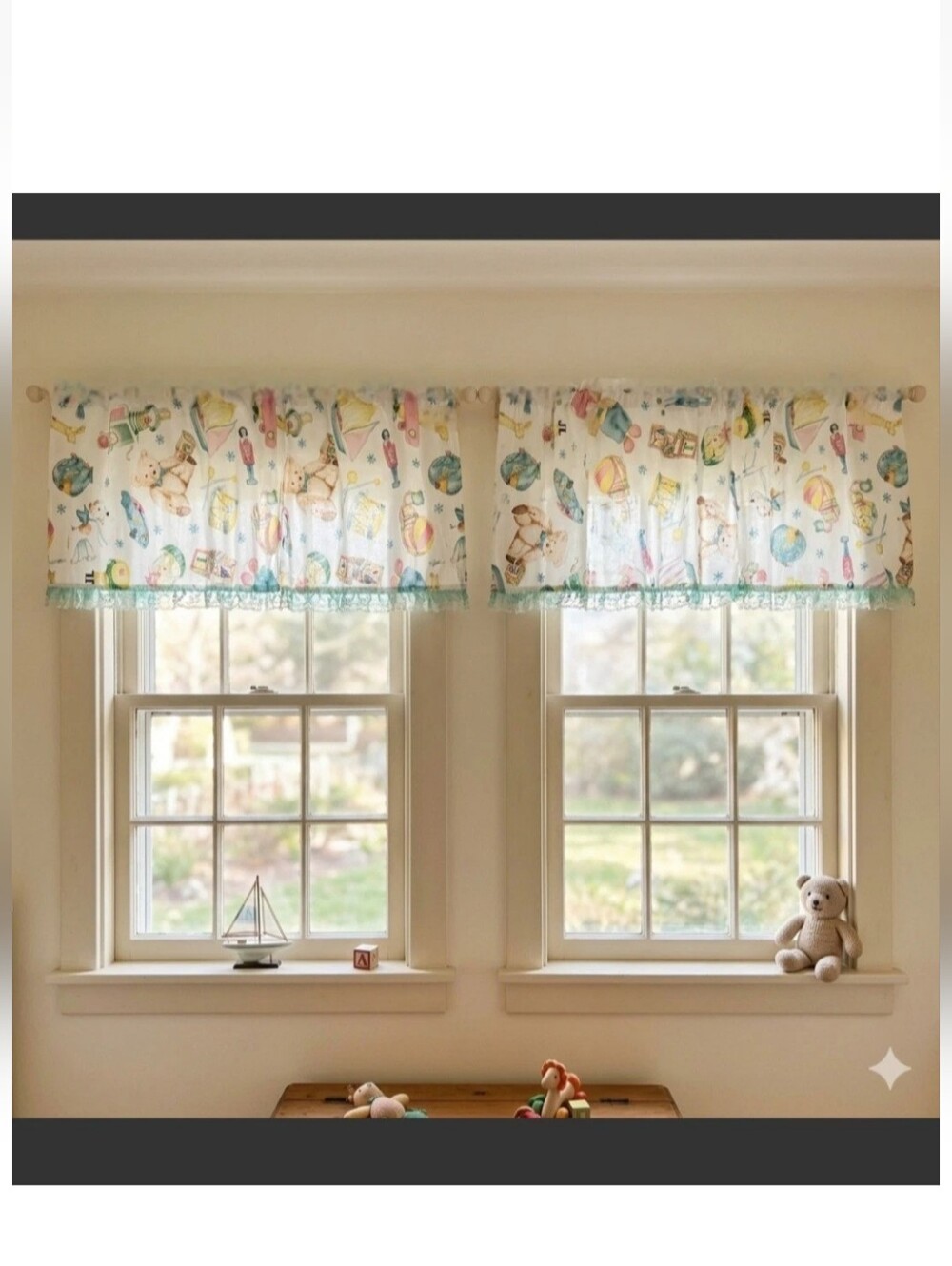 Vintage 70s Nursery Baby Window Valance Curtians Set 2 Handmade Lace Fabric Retr